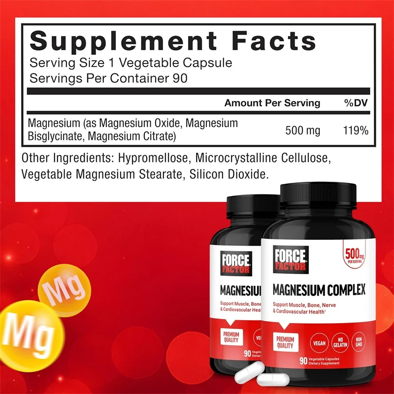 Magnesium Complex Capsules - Reduce Leg Cramps and Pain, Soothes Nerves, Brighten Skin Tone, Support Muscle, Bone, Heart Health