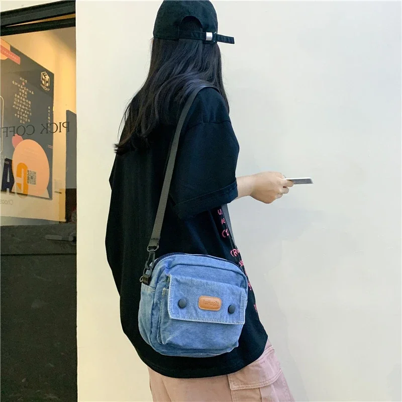 Small Denim Women's Bag Vintage Messenger Bag Y2K Eco Bag Korean Satchels Canvas Shoulder Square Bag Cowboy Handbags Jean Pocket