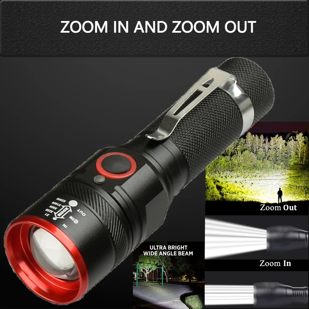 Impermeável High Lumen LED Lanterna, Tocha Zoom para Camping, Caminhadas, Pesca, Caça, Recarregável, 18650