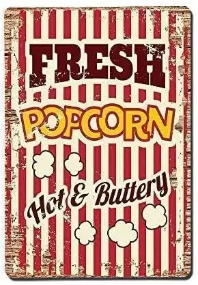 Fresh Popcorn Hot Buttery Sign Metal Tin Sign Poster Sign Decor for Home Bar Diner Pub Vintage Metal Pub Club Cafe Bar Home