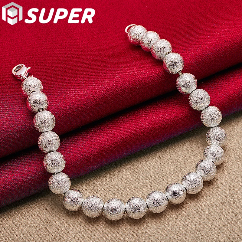 

925 Sterling Silver 8mm Matte Bead Ball Chain Bracelet For Woman Engagement Wedding Jewelry