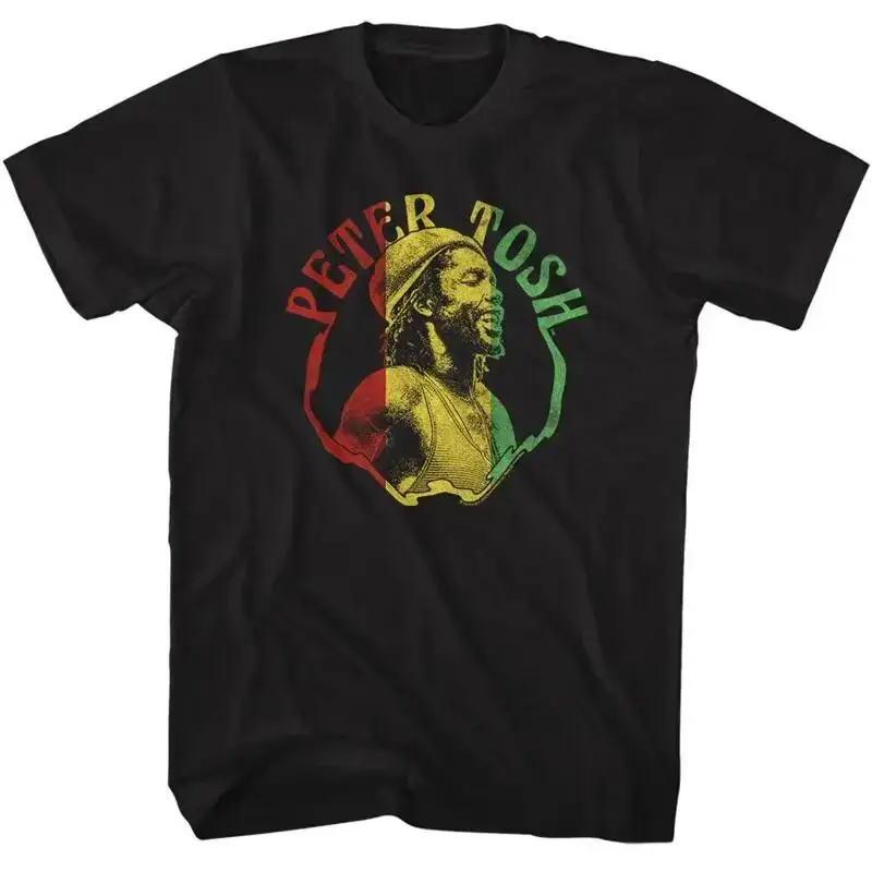 Peter Tosh Pose With Rasta Colors Black Tall T Shirt