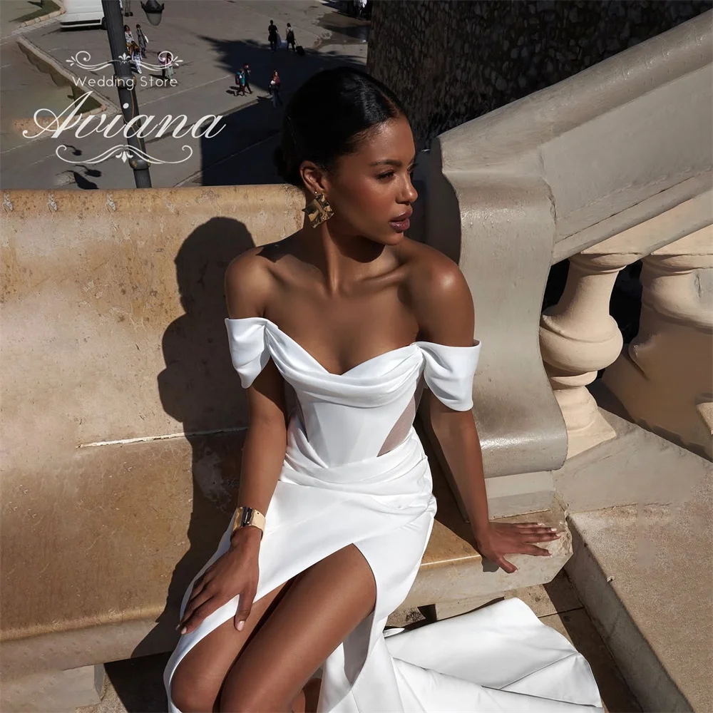 

Aviana Customized Sweetheart High Side Split Off The Shoudler Mermaid Wedding Dress Sexy Simple Design Sleeveless Floor Length