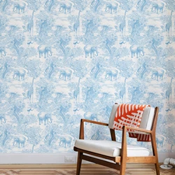 Papel tapiz autoadhesivo de PVC para muebles, pegatinas de vinilo para armario, bosque de pelar y pegar, árbol de animales, selva azul cielo