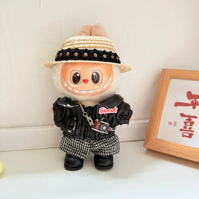 

17cm Labubu 1-3 Gen Doll Outfits | Fashionable Leather Jacket Set | Clothes for Labubu Accessories