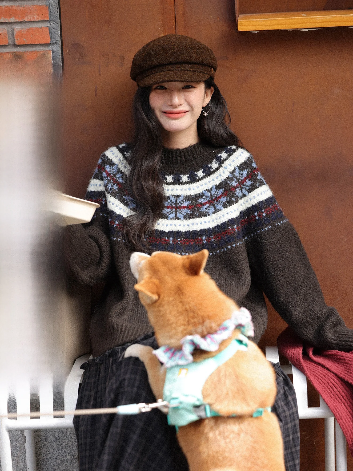 

Retro Fair Isle Wool Sweater Women Winter New Year Casual Loose Top Overhead Knitwear Comfortable Lazy Sle Long Sve roun...