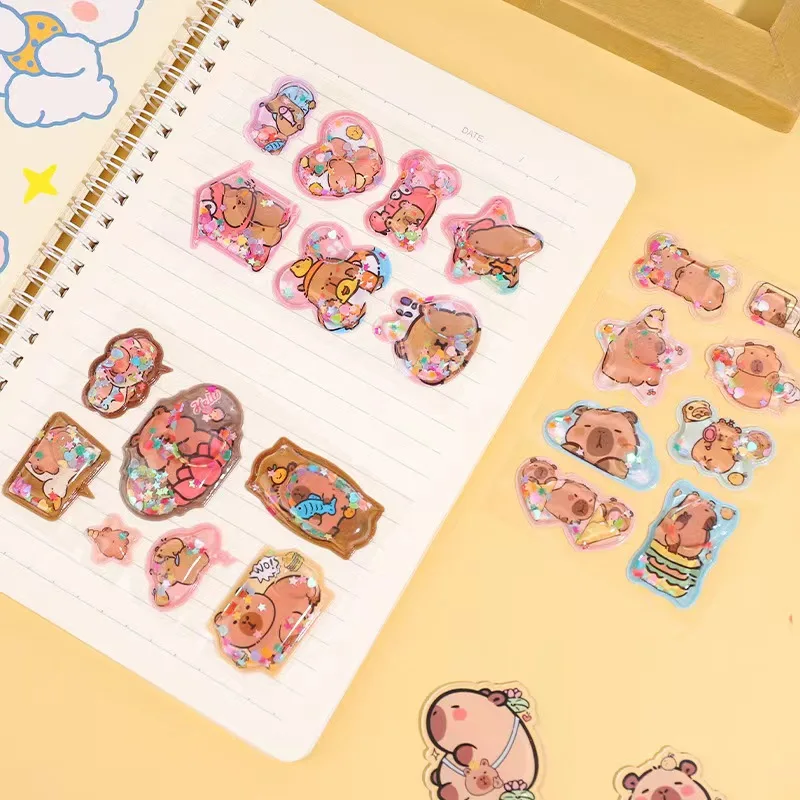 3Pcs/Set Capybara Cartoon Stationery Stickers Crystal oil filling Diary Planner Decorative Mobile Stickers Scrapbooking Stickers
