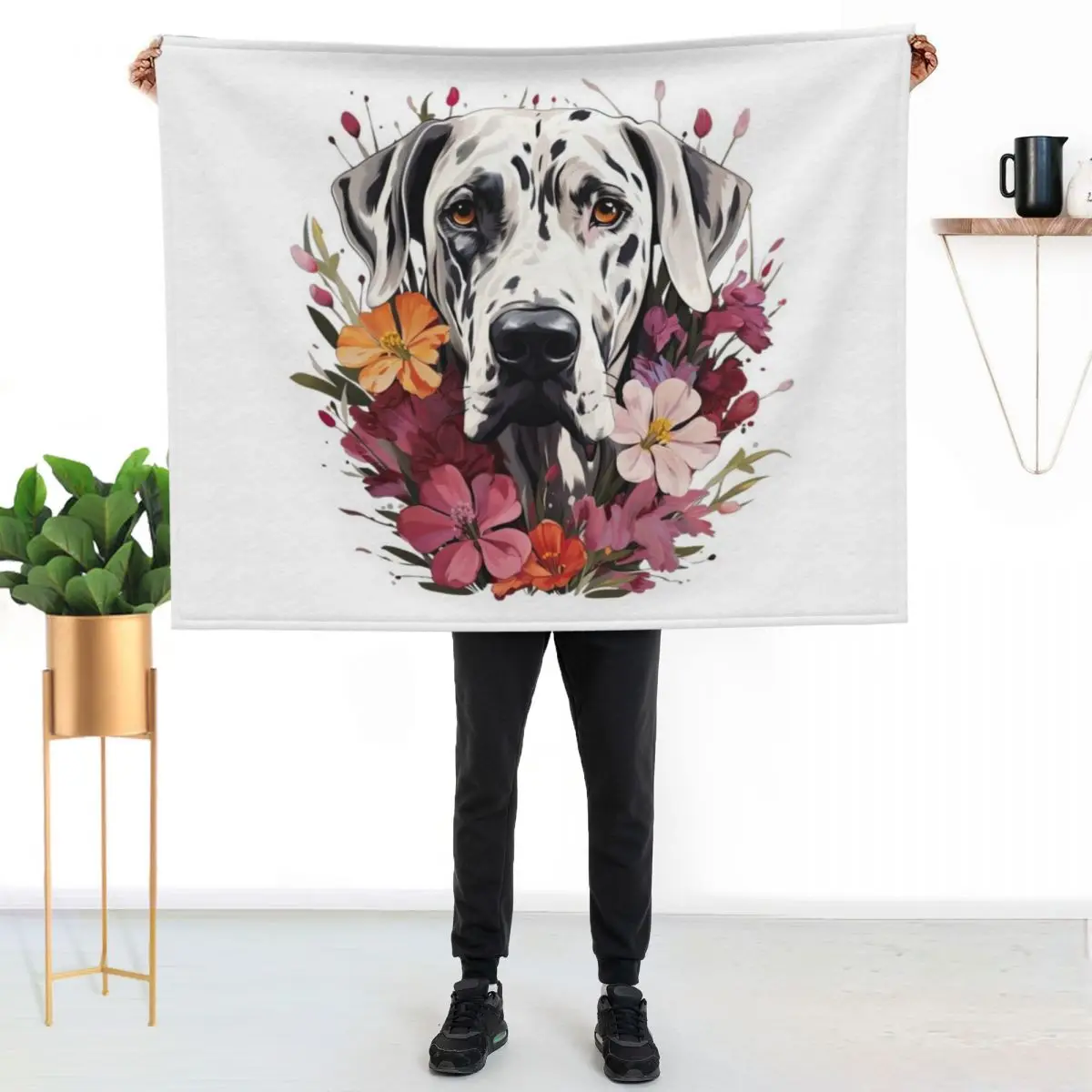 Beautiful Harlequin Great Dane Throw Blanket Wrinkle Resistant Lightweight Blanket