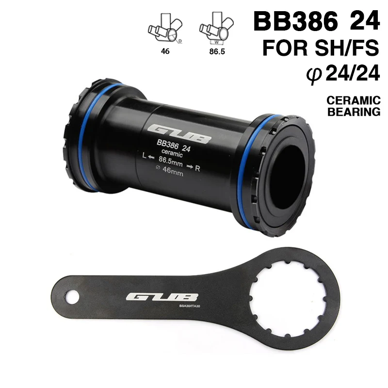 

GUB BB386/24mm Ceramic Bearings Bicycle Press Fit Bottom Brackets Axle for Road Mountain Bike Frame 86.5mm Crankset Chains