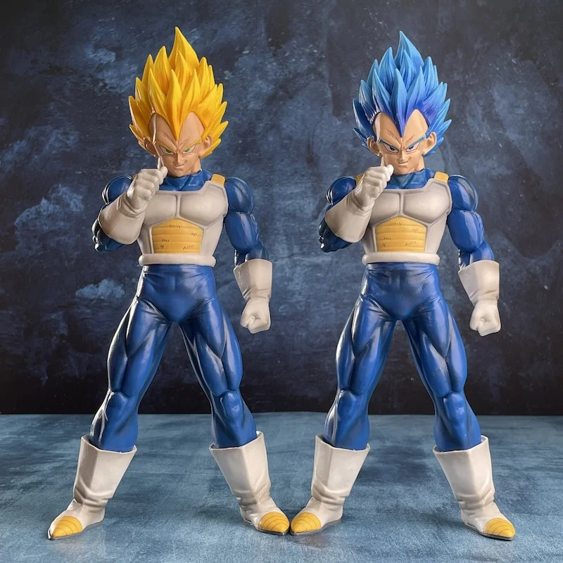 Anime Dragon Ball Super Vegeta Doll Standing Position Yellow Hair Saiya Blue Hair Action Doll Series Handmade Model Toy Ornament