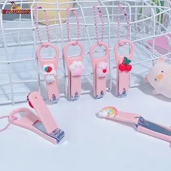 Ins Girls cortaúñas de corazón con cadena de cuentas, oso de dibujos animados, conejo, recortador de uñas, cortador para estudiantes, herramientas de manicura para el cuidado del bebé en el hogar