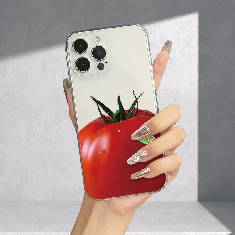 Tomato design phone case suitable for iPhone 16 15 14 13 12 11 Pro/Max/Plus transparent anti drop back cover