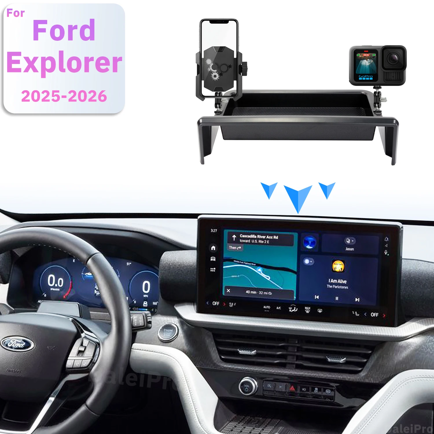 For Ford Explorer 2025 2026 Car Double Phone Holder Screen Fixed Base Car Storage Box 360-degree Adjustable Mount Accessories