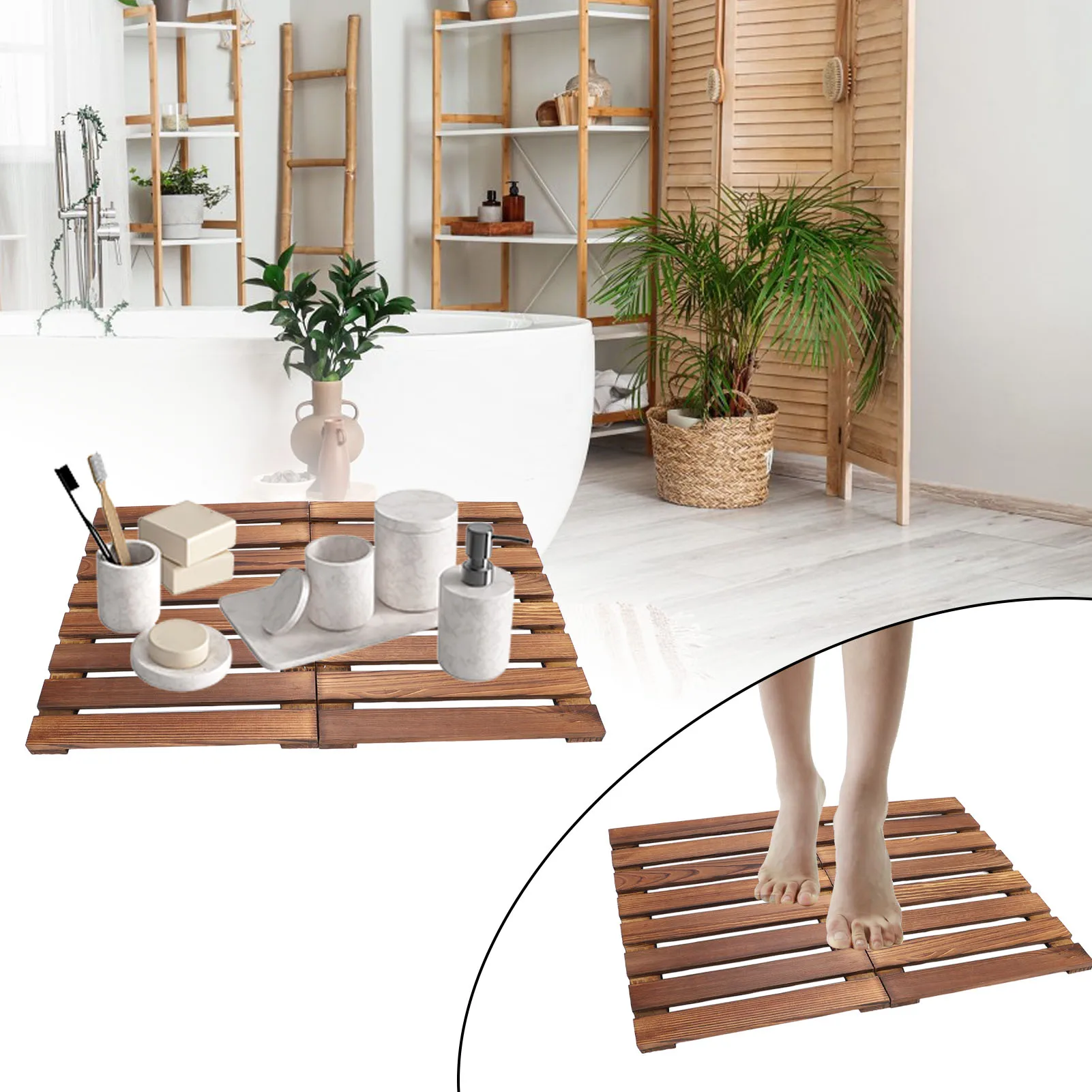 

Деревянный коврик для ванной комнаты, быстросохнущий, противоскользящий, удобный для хранения, элегантный складной деревянный коврик для душа, решетчатый дизайн, прочный для спа-дома