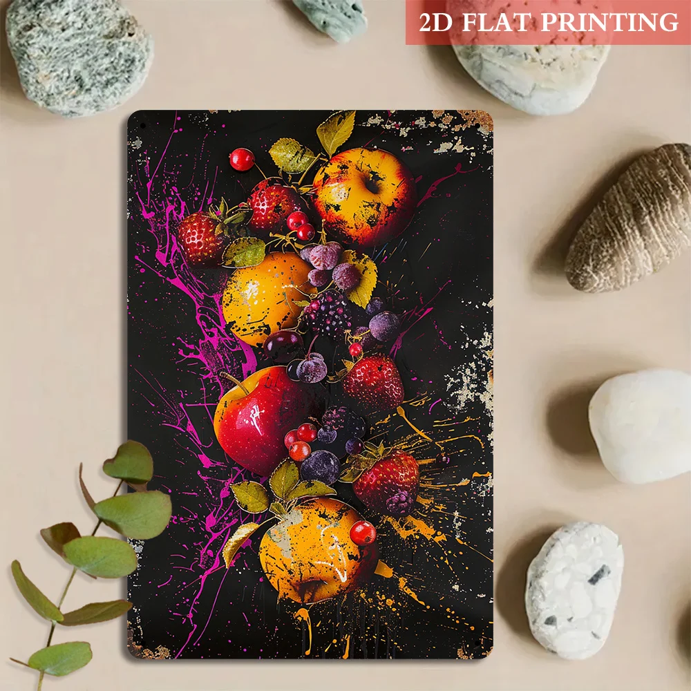 Vintage Fruit Splash Metal Wall Sign 8x12 Inch 2D Flat Iron Decor For Kitchen Cafe Housewarming Gift