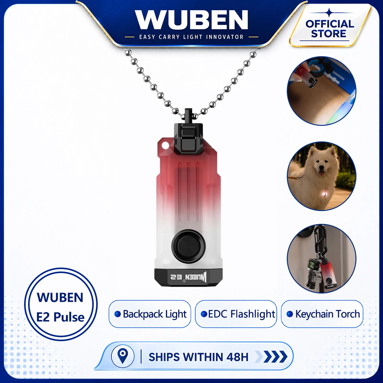 Wuben E2 Pulse Edc Flashlight Ultra Light Heartbeat Strobe Torch Flashlight 150Lm Triple Light Source Led Emergency Flashlights
