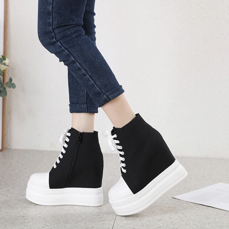 15CM invisible booster shoes 2024 high-top canvas shoes New small Gospel women's shoe ankle boots