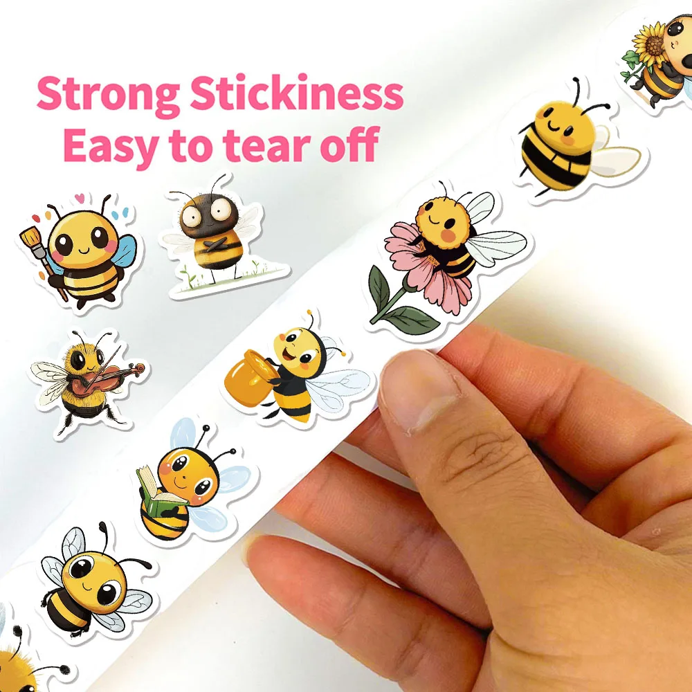 สติกเกอร์รางวัลรูปผึ้งน่ารัก 500 ชิ้น ชุด 10 ชิ้น ขนาด 2.5 ซม./1.0 นิ้ว ชุดรางวัลการเรียนรู้รูปผึ้ง ของขวัญงานปาร์ตี้ แสตมป์