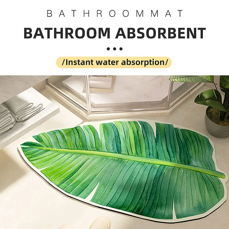 Diatomaceous Earth Bath Mat Leaf Shape Anti Slip Absorbent Bathroom Floor Foot Mats Toilet Carpet Non-slip Quick Dry Shower Mat