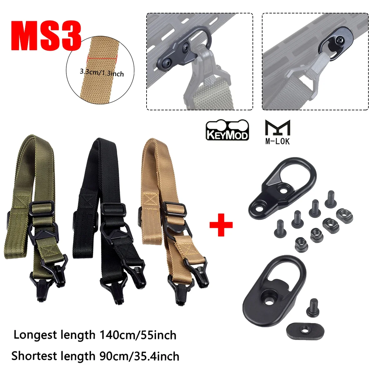 

Tactical MS3 Gun Sling Strap Airsoft AR AK Rifle Universal Gun QD Sling Adjustable Double Point Rope M-LOK Keymod Gun Belt Rope