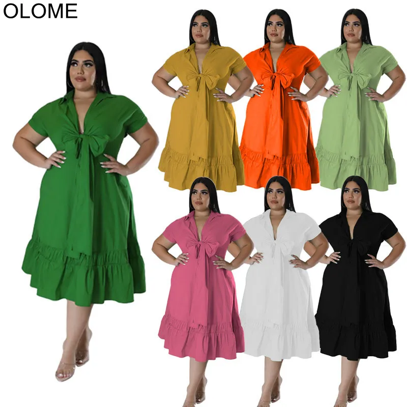 4XL 5XL duże rozmiary damskie zakładki Casual Dress Sexy solidny głęboki dekolt w szpic krótkie rękawy Ruffles eleganckie sukienki na przyjęcie