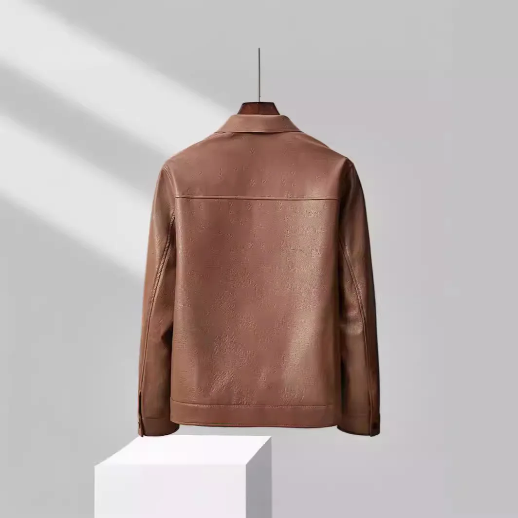 Men's Fashion Casual Notched Lapel Printed Jacket Spring and Autumn Windproof / Waterproof Faux Leather Jacket, Business Casual