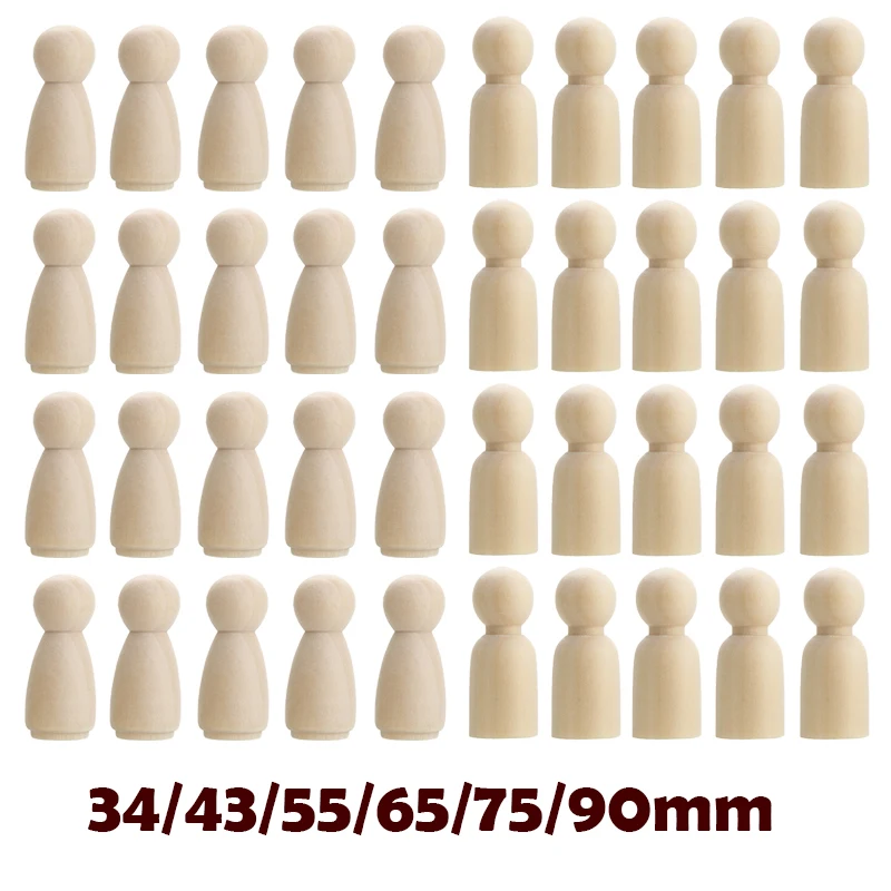 Wholesale 50Pc 75Mm/90Mm Wood Crafts Girls and Boys 35mm Diy Handmade Blank Home Decoration Peg Dolls Wooden Craft for Baby Room