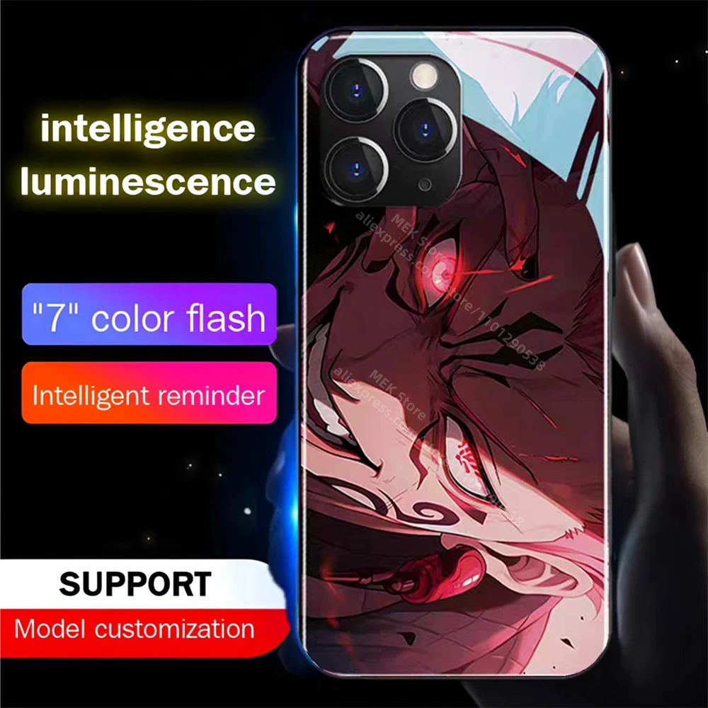 So Cool Anime Pattern Voice Sensing LED Light Up Glowing Luminous Phone Case For iPhone 16 15 14 13 12 11 Pro Max X XR Plus