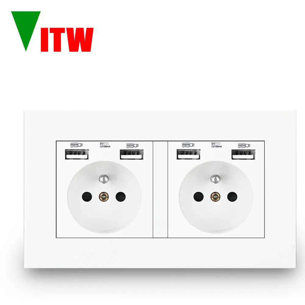 

Настенная розетка Vitw French 16A с четырьмя USB-портами для зарядки, панель с двойной розеткой 146 мм * 86 мм, универсальная декоративная розетка европейского стандарта