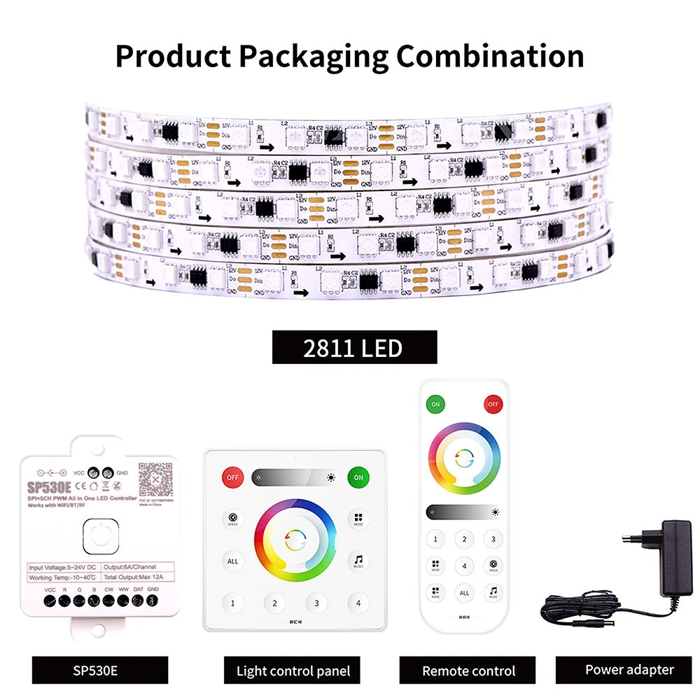 WS2811 アドレス指定可能なRGB COB LEDストリップ、SP530E 2.4GHz BluetoothコントローラーとRC3/RB3リモコン付き（1m/2m/3m/4m/5mセット）