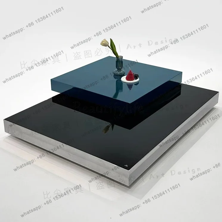 Minimal solid steel rotating coffee table villa stainless steel haute couture coffee table designer light luxury