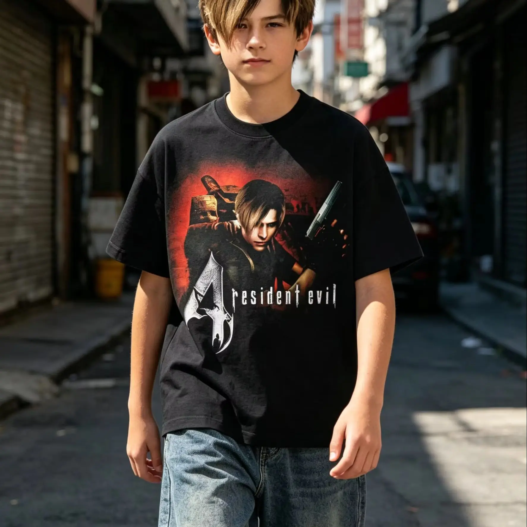 Resident Evil Four Vintage Horror Games Men T Shirt Women Tee Boys Top Children Parent Child Cotton short sleeves kids Tshirt