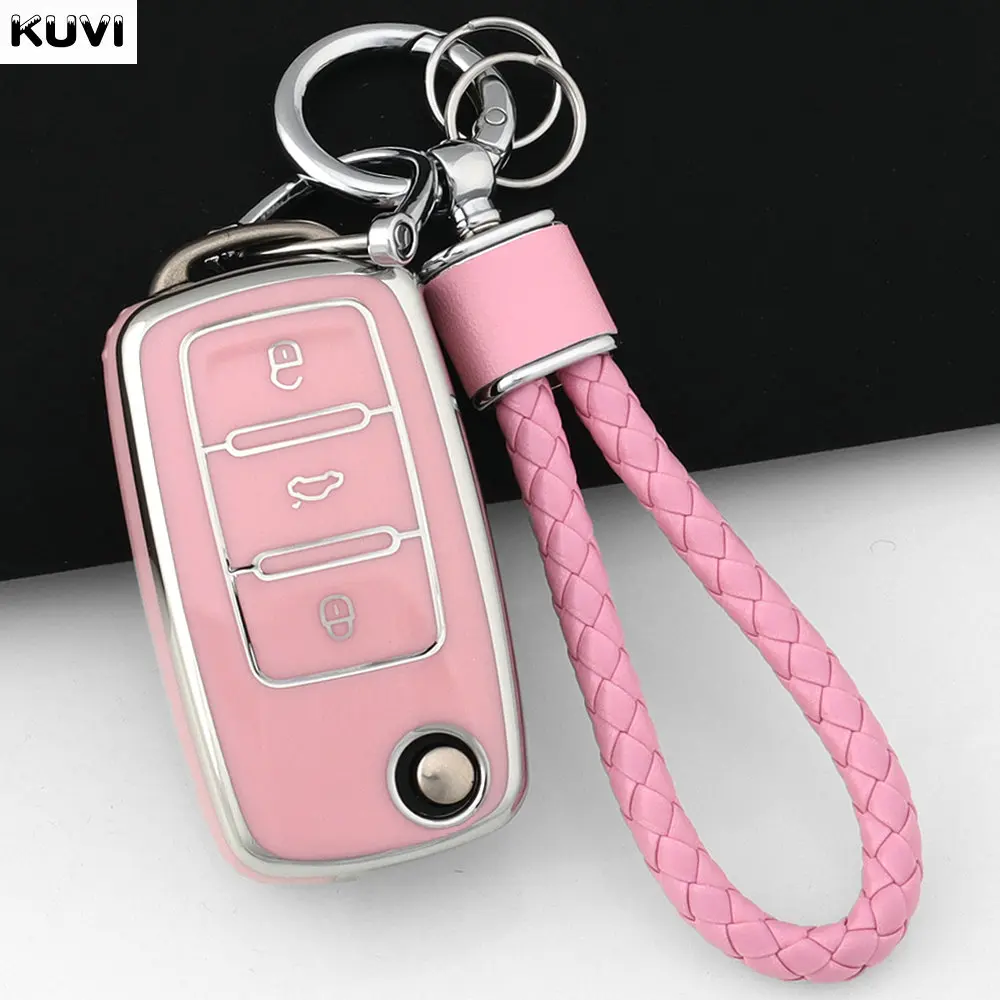 الوردي بولي TPU حافظة مفاتيح السيارة لشركة فولكس فاجن فولكس فاجن بولو تيجوان باسات B5 B6 B7 جولف 4 5 6 MK6 جيتا لافيدا لسكودا اوكتافيا المفاتيح