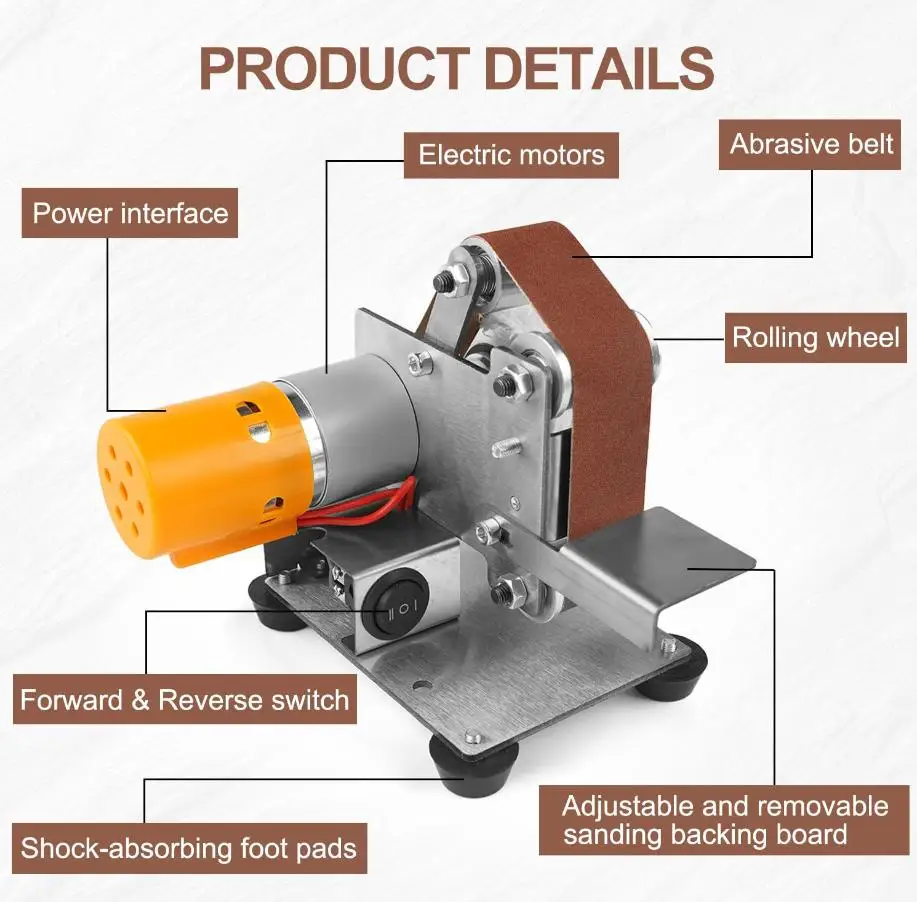 Mini Electric Belt Sander Multifunctional Knife Sharpener Wood Metal Polishing Grinder DIY Bench Tool for Home Workshop Use