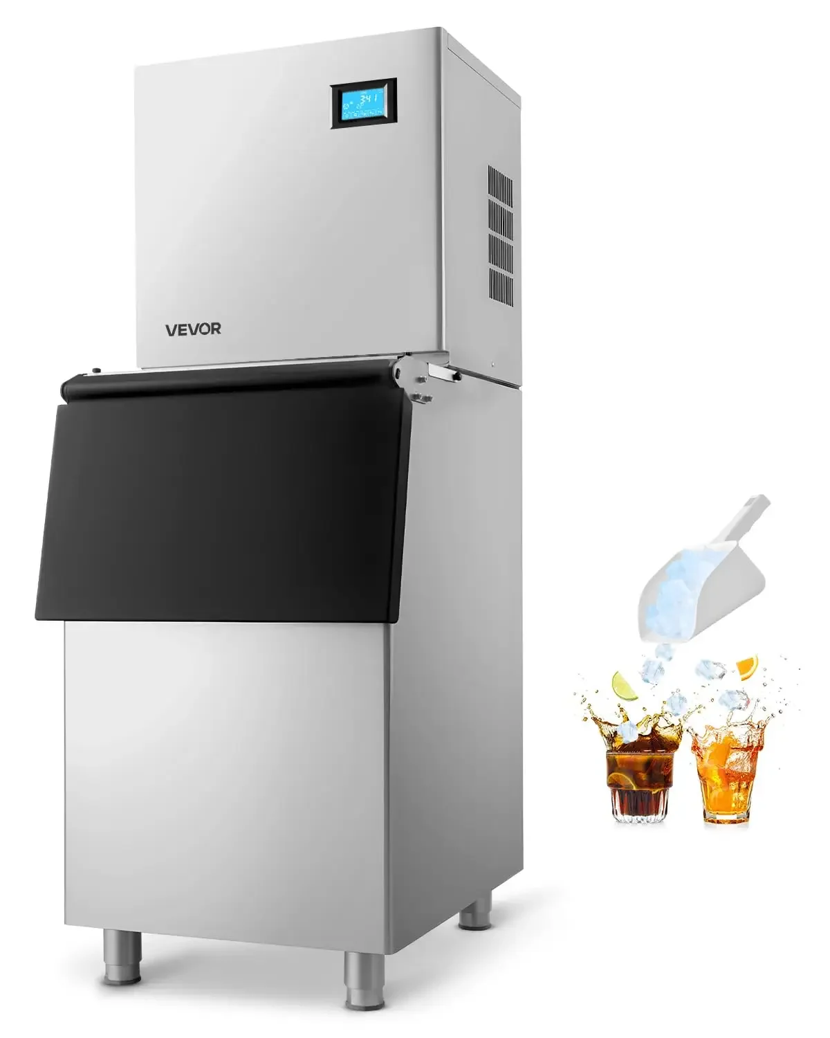 Commercial Ice Maker Machine, 360LBS/24H Ice-Making Machine with 250LBS Large Storage Bin, Auto Self-Cleaning Ice Maker with Tou