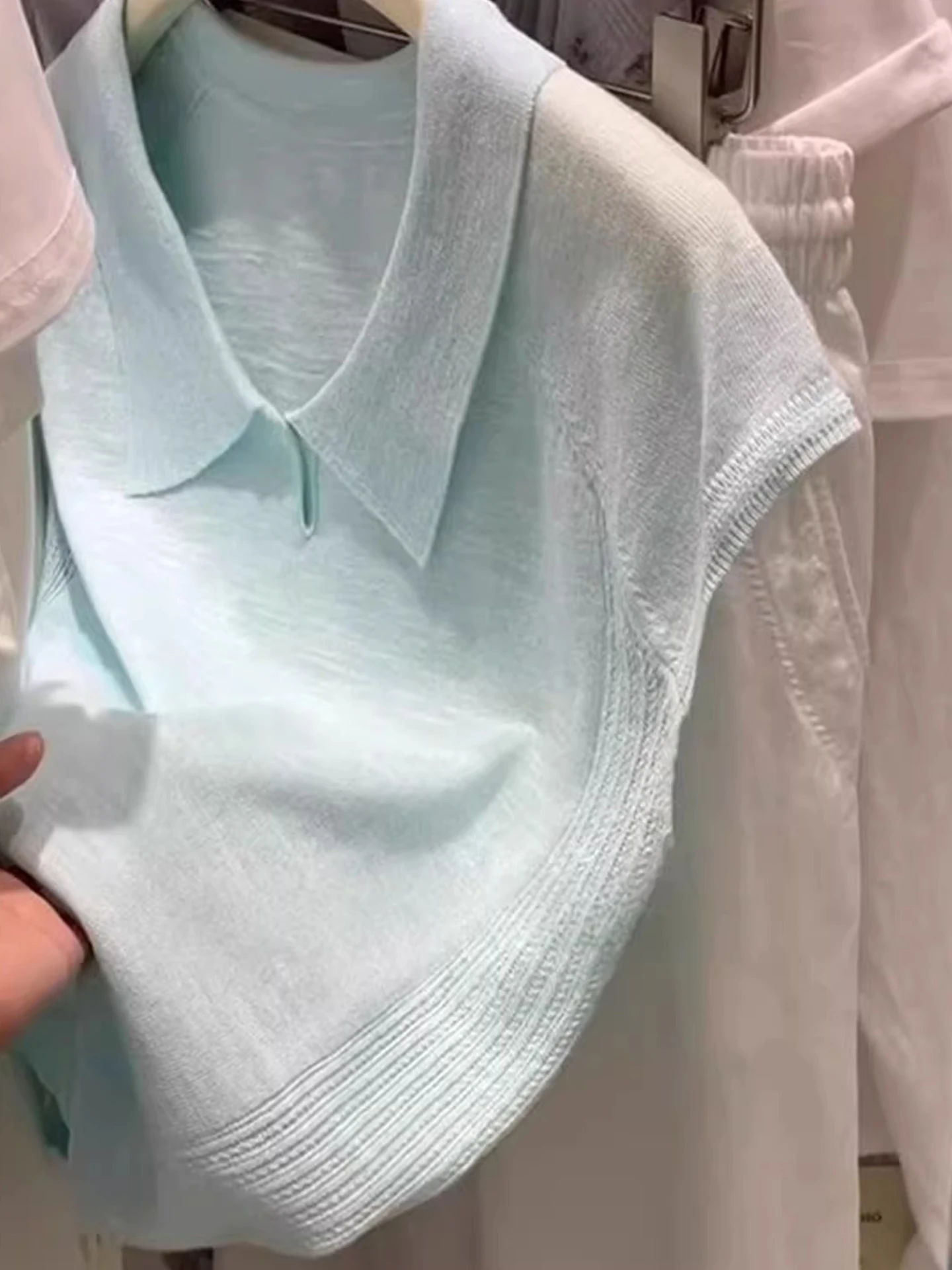 الصيف الحرير الجليد محبوك ort Sve تي شيرت لون نقي الجلد ودية البلوز Ne Faionable الكورية Sle المرأة الأعلى