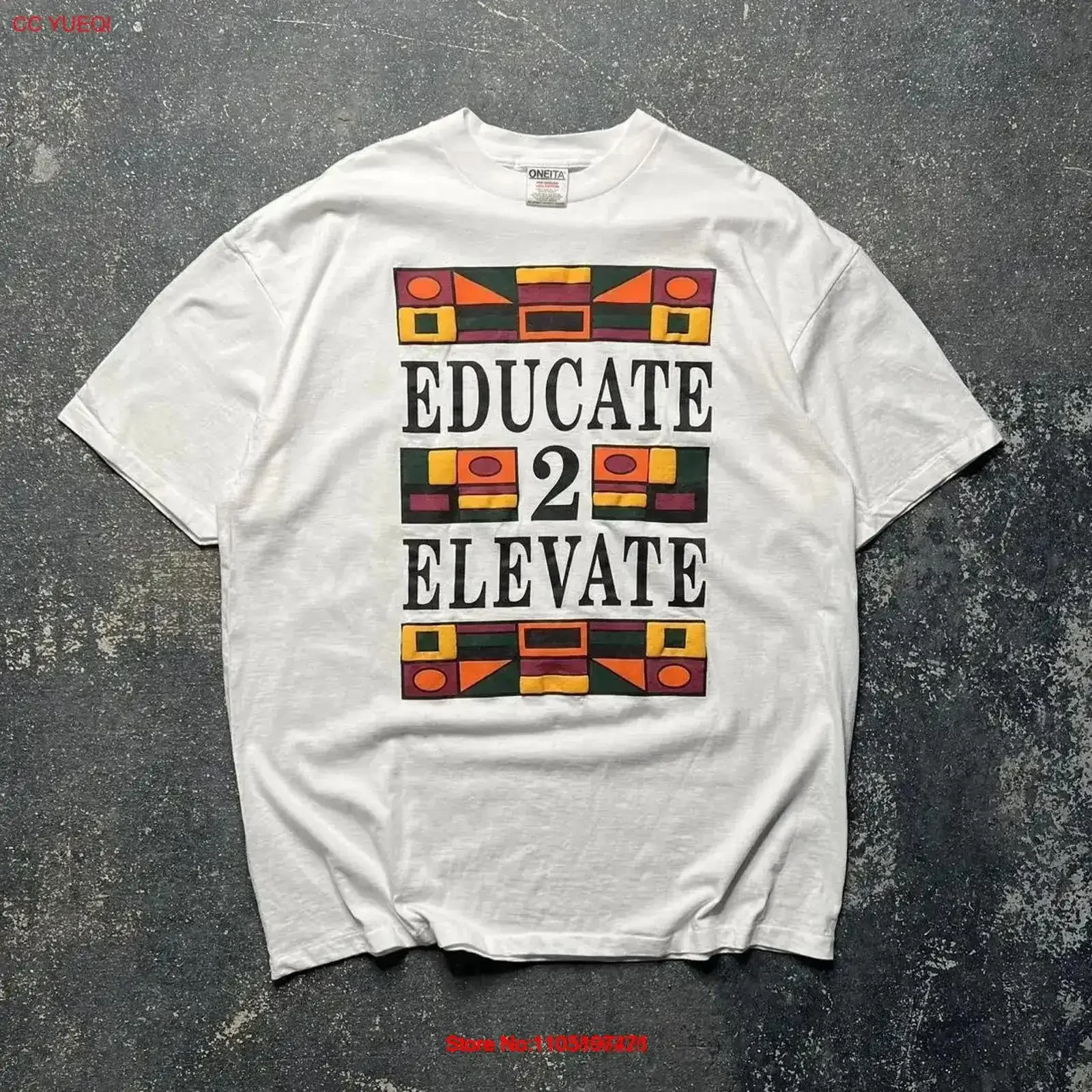 

Vintage 90 s Educate 2 Elevate T Shirt Washed graphic homme Slightly Soft Top For Everyday Wear designer clothes vintage