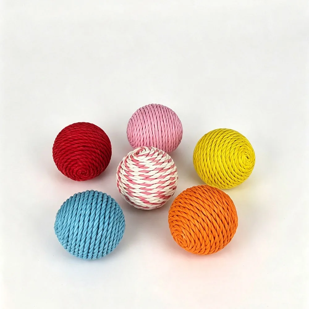 Colorful Sisal Cat Toy Ball Interactive Scratch Chew Toy Durable Woven Catnip Ball Teething Toy-Random 5PCS