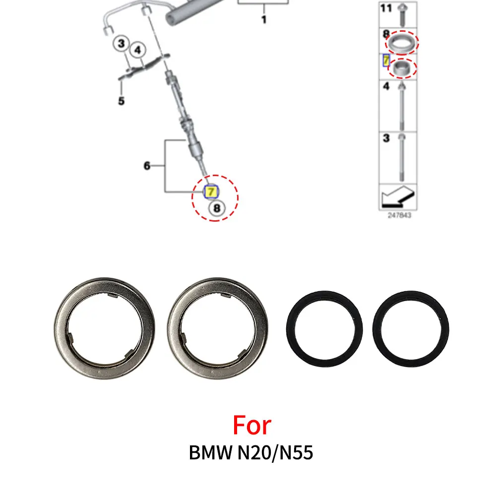 Anillo de sellado del inyector de combustible del motor del coche, soporte de retención del inyector de combustible, elementos de desacoplamiento a presión para BMW N55 N20 13537591006