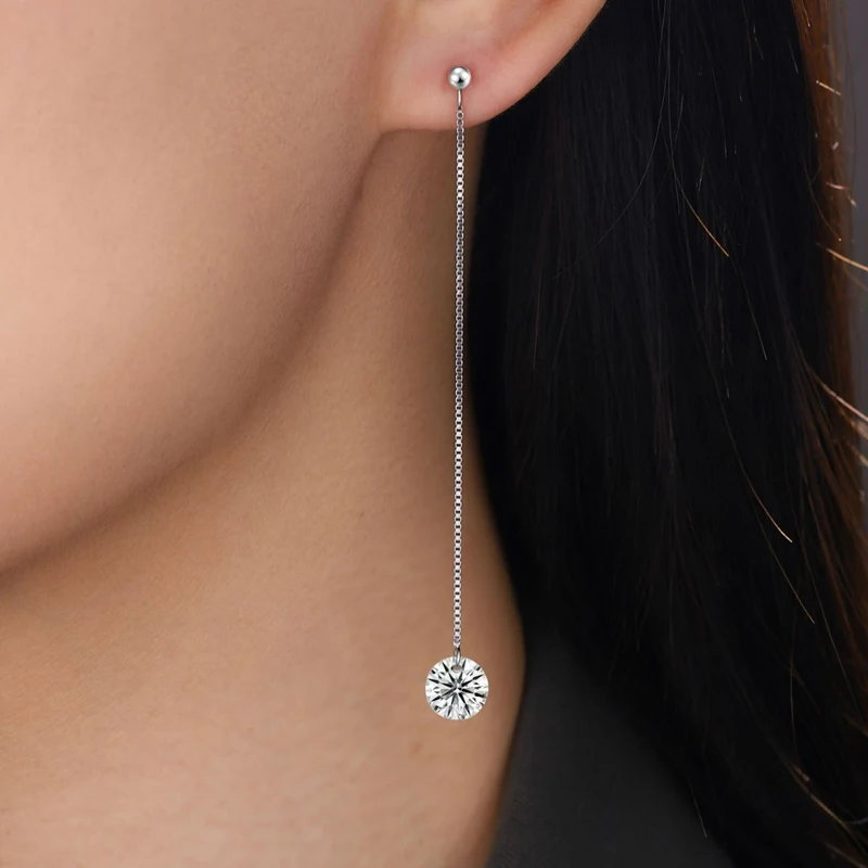 S925 Sterling Silver Long Ear Line 2ct 8mm Moissanite Diamond Drop Earrings for Women Wedding Party Jewelry Valentine's Day Gift