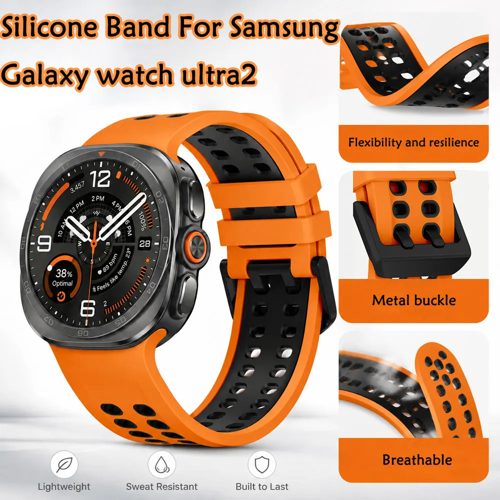 2PCS Original Silicone Band for Samsung Galaxy Watch Ultra2 Breathable Water Proof Metal Buckle for Samsung Galaxy Watch Ultra 1