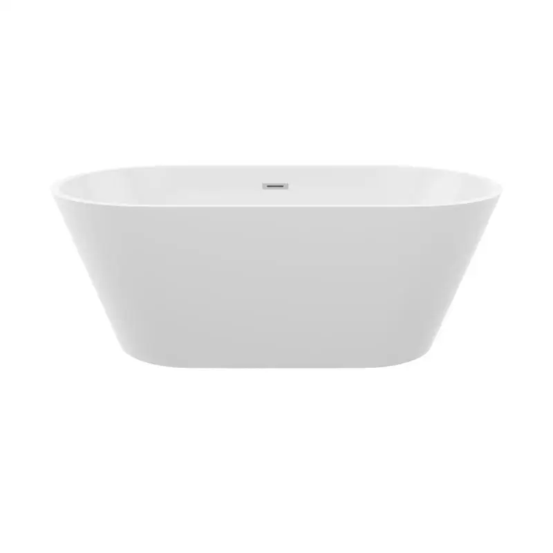 

59" Acrylic Freestanding Tub, Standalone Soaker, Glossy White Finish, Chrome Drain & Overflow, Modern Design for Bathroom