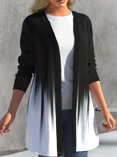 Imagen 2 del producto Cárdigan con frente abierto y estampado de color block de talla grande para mujer: elegante y cómodo para todas las estaciones