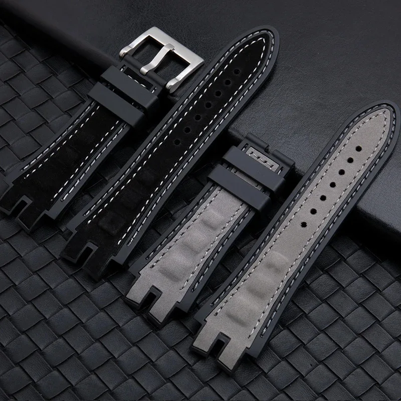 28mm Nubuck Nylon Leather Belt Soft Rubber Back Watch Band Accessories For Roger Dubuis Strap EXCALIBUR Series Pin Buckle