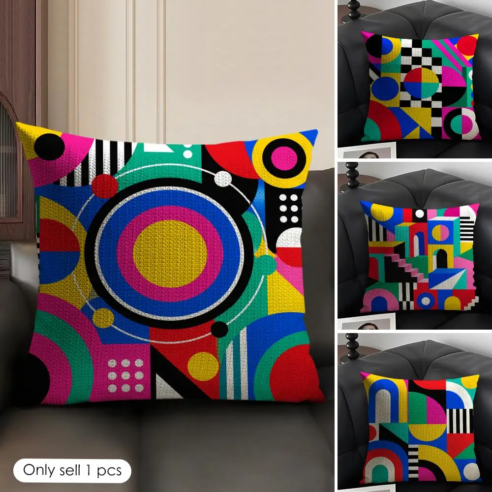 Geometric Patterns Cushion Cover Skin-Friendly Organic Linen Pillow Cover Durable Hypoallergenic Washable Soft