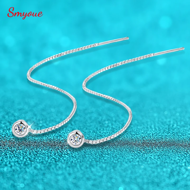 

Smyoue GRA 3mm Bubble Tassel Moissanite Drop Earrings for Women Sparkling 925 Solid Silver Womans Fine Jewelry Lab Diamond Chain