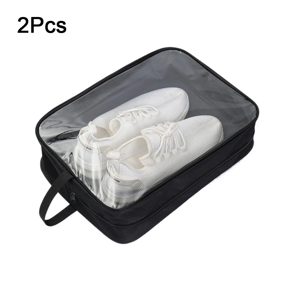 

2Pcs Portable Oxford Cloth Shoe Storage Bag Waterproof Dustproof Sports Shoe Bag Transparent with Handle Shoe Organizer Travel