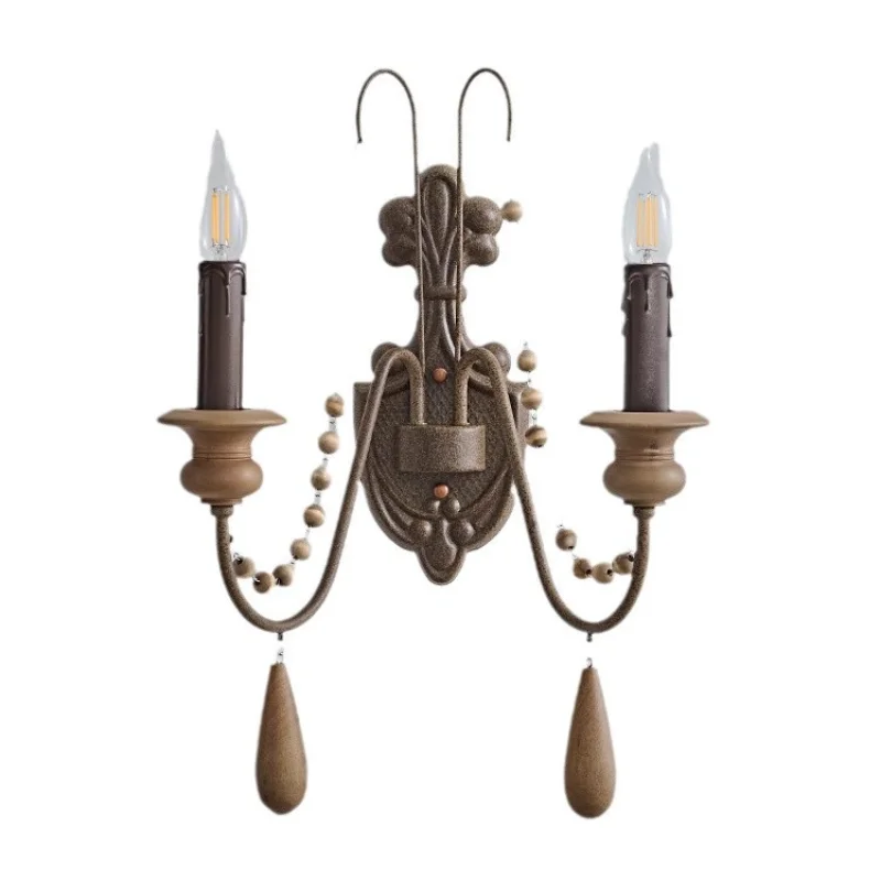 

American medieval lamps, living room wall lamps, corridor retro nostalgia, double-ended candle wall lamps