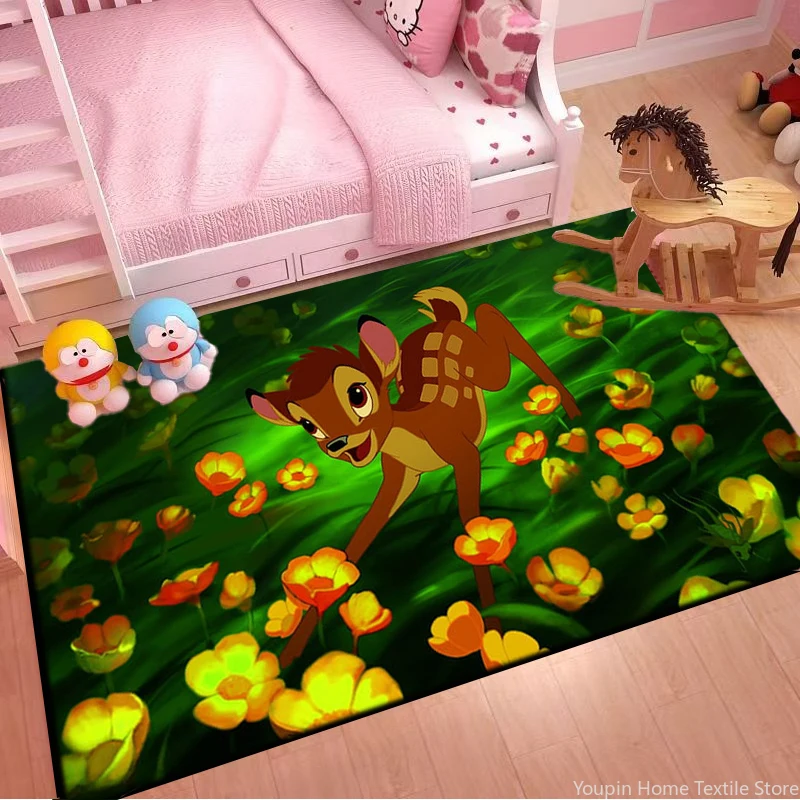 Disney Bambi Fawn 3D Printed Area Rug Carpet for Living Room Kitchen Bedroom Bedside Doormat Kids Decor Anti-Slip Floor Mat Gift