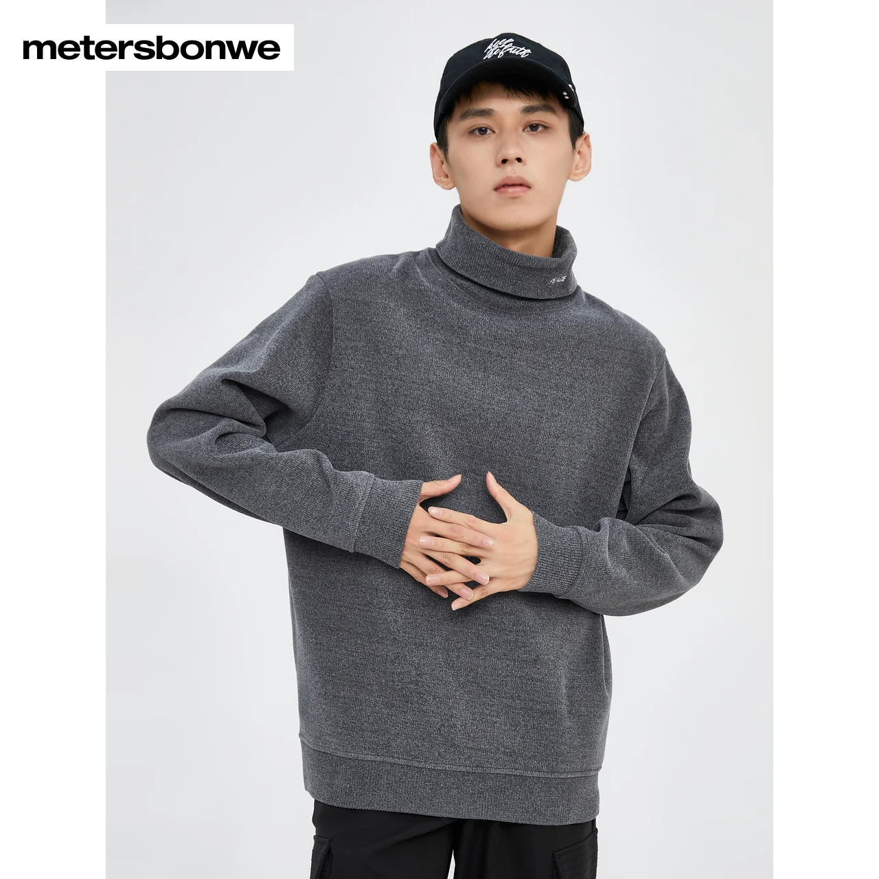 

Metersbonwe-Men's Half High Neck Embroidered Pullover, Knitted Sweater, Casual Inner Layer Top, Autumn, Winter